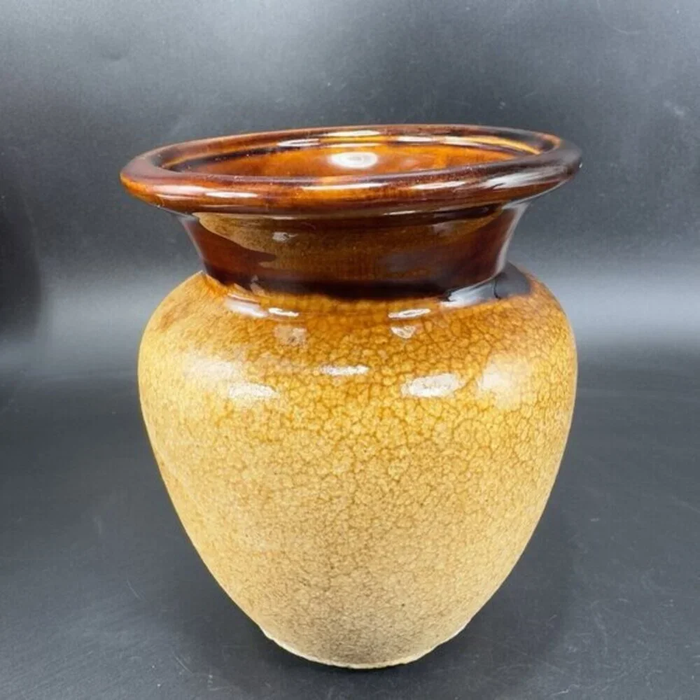 Royal Haeger Brown Earth Glaze Ceramic Vase Vessel Drip Glaze Signed Pottery VTG